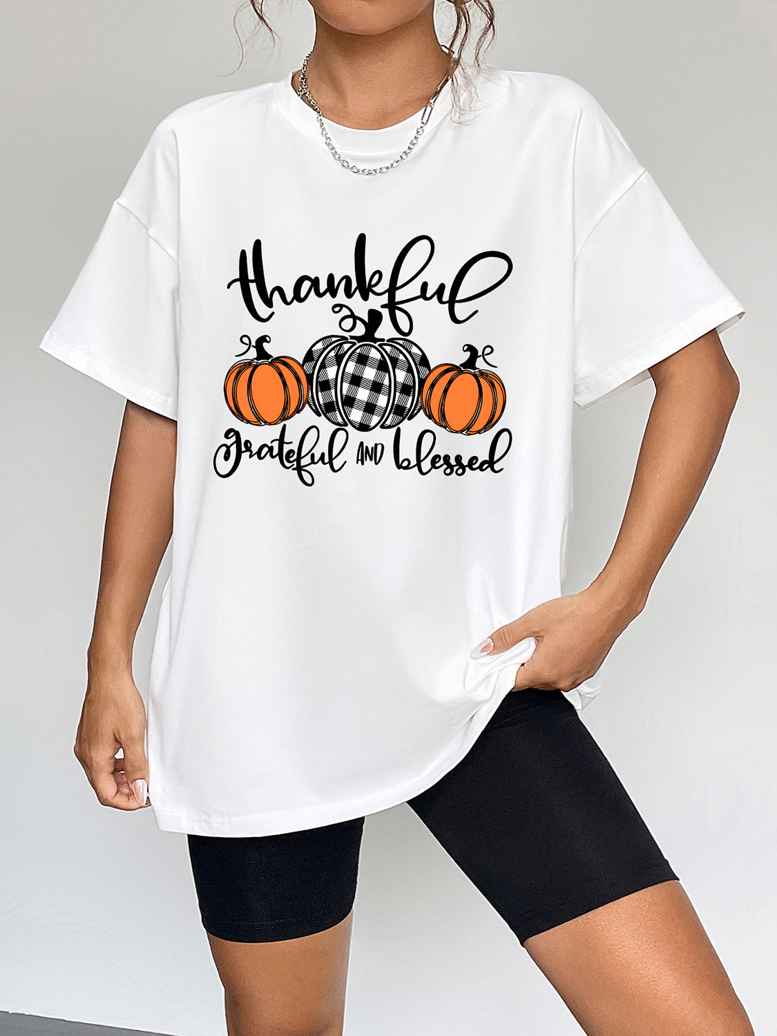 Round Neck Short Sleeve Fall Thanksgiving Season Graphic T-Shirt