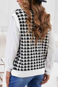 Houndstooth Button Front Sweater Vest