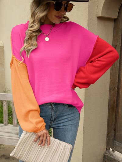 Color Block Dropped Shoulder Fashion Sweater Womens Fashion