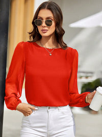 Solid Color Long Sleeve Shirt Women's Fashion Top Round Neck Balloon Sleeve Blouse