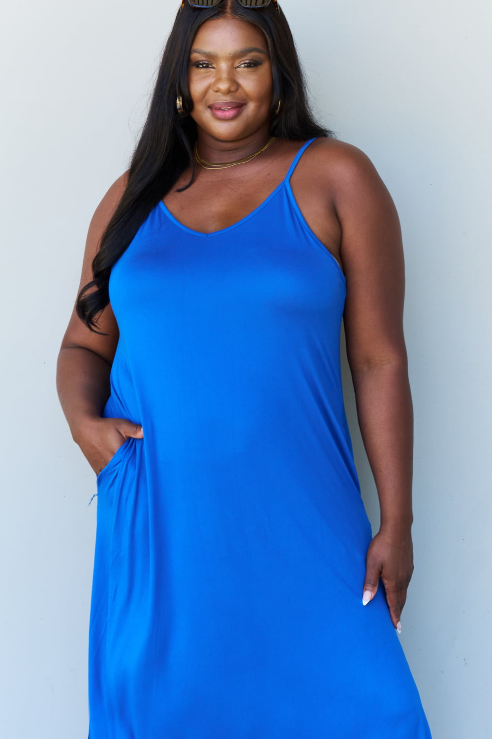 Casual Cami Side Slit Maxi Dress in Royal Blue