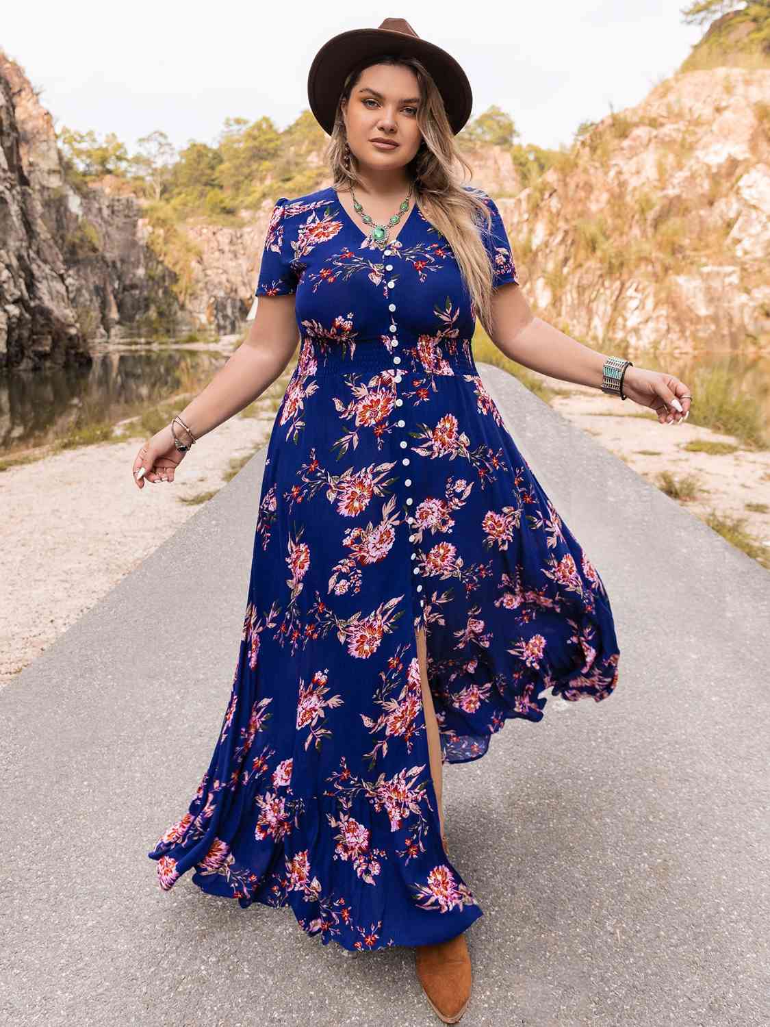 New Womens Fashion Casual Boho Plus Size V-Neck Maxi Dress