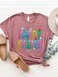 Easter T Shirt HAPPY EASTER Round Neck Short Sleeve T-Shirt Easter Gifts