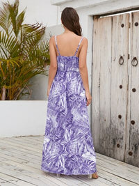 Vacation Jungle Printed Surplice Spaghetti Strap Maxi Dress