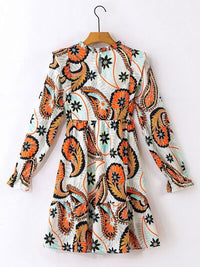 Paisley Ruffled Printed Flounce Long Sleeve Mini Dress New Womens Fashion