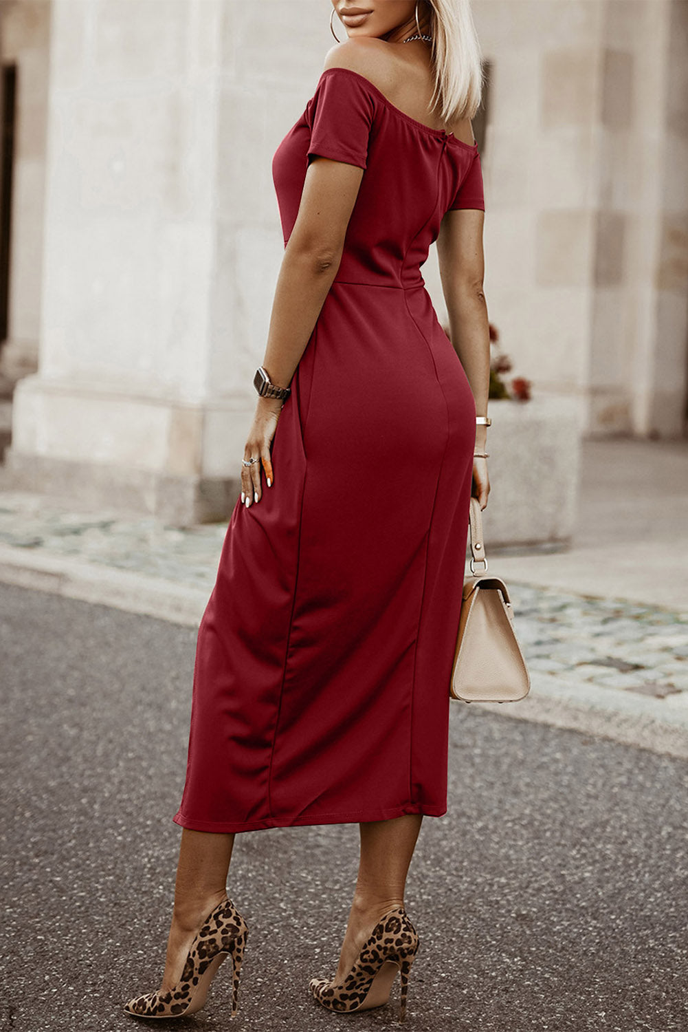 Off-Shoulder Short Sleeve Split Slit Dress