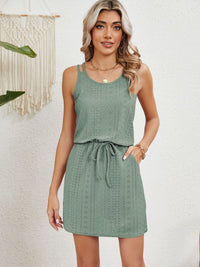 Casual Day Dress Eyelet Scoop Neck Sleeveless Short Dress