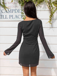 Womens Sexy Casual Sheer Long Sleeve Cutout Mini Dress