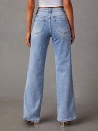 Blue Jeans High Waist Straight Leg Jeans with Pockets Asymmetrical Design Cotton Premium Jeans