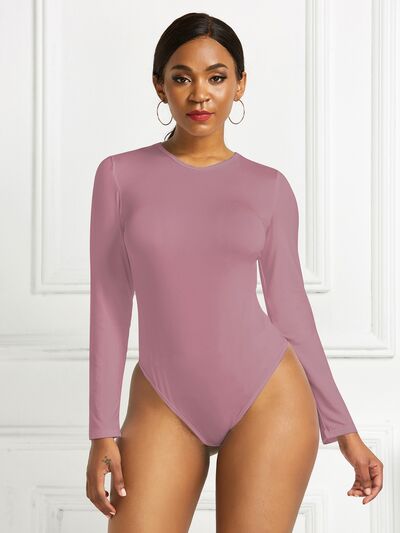 Round Neck Long Sleeve Womens Top Bodysuit