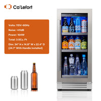 Ca'Lefort 15'' Beverage Refrigerator - 100 Cans Soda Beer Capacity Single Zone with Modern Touch Intelligent Digital 34°-54°F, Built in or Freestanding Wine Cooler for Home and Kitchen