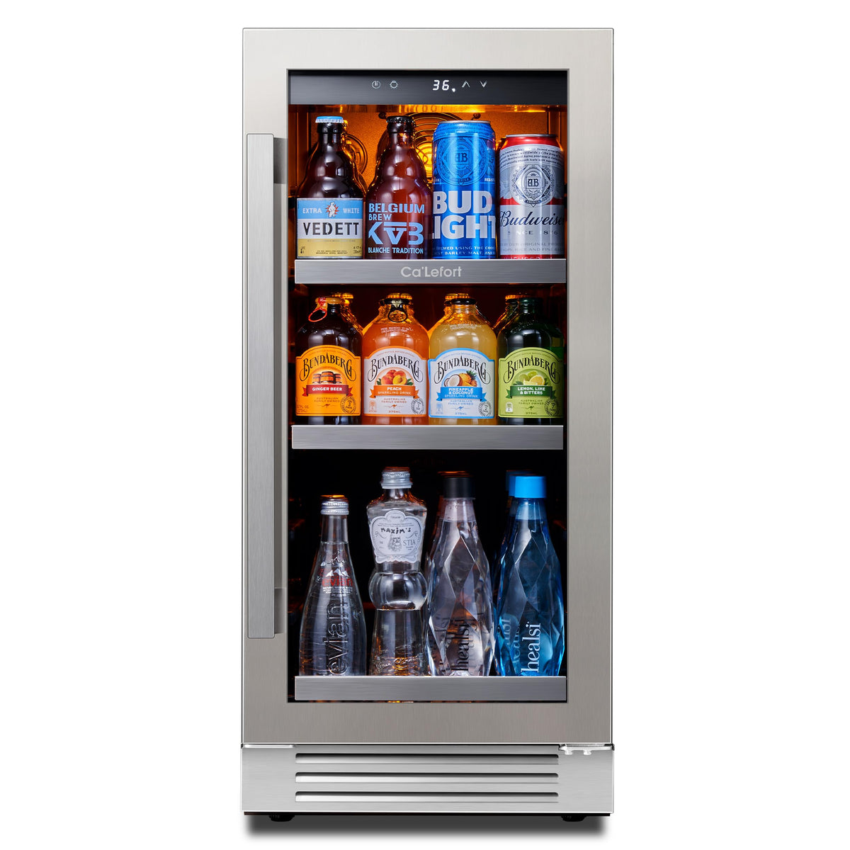 Ca'Lefort 15'' Beverage Refrigerator - 100 Cans Soda Beer Capacity Single Zone with Modern Touch Intelligent Digital 34°-54°F, Built in or Freestanding Wine Cooler for Home and Kitchen