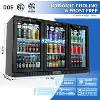 JAECOOL Back Bar Cooler Commercial Counter Height Refrigerator with 3-Doors, 10.9 cu ft Beverage Cooler Undercounter Refrigerator, Commercial Display Fridge, Auto-defrost, Eco-friendly Compressor, ETL