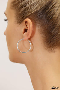 14k White Gold Polished Round Hoop Earrings, 35mm (1.4 inch Diameter)