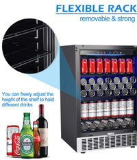 AAOBOSI 24 Inch Beverage Cooler, 164 Cans Freestanding and Built-in Beverage Refrigerator with Advanced Cooling System, Adjustable Shelf, Energy Saving, Ideal for Soda, Water, Beer, Wine