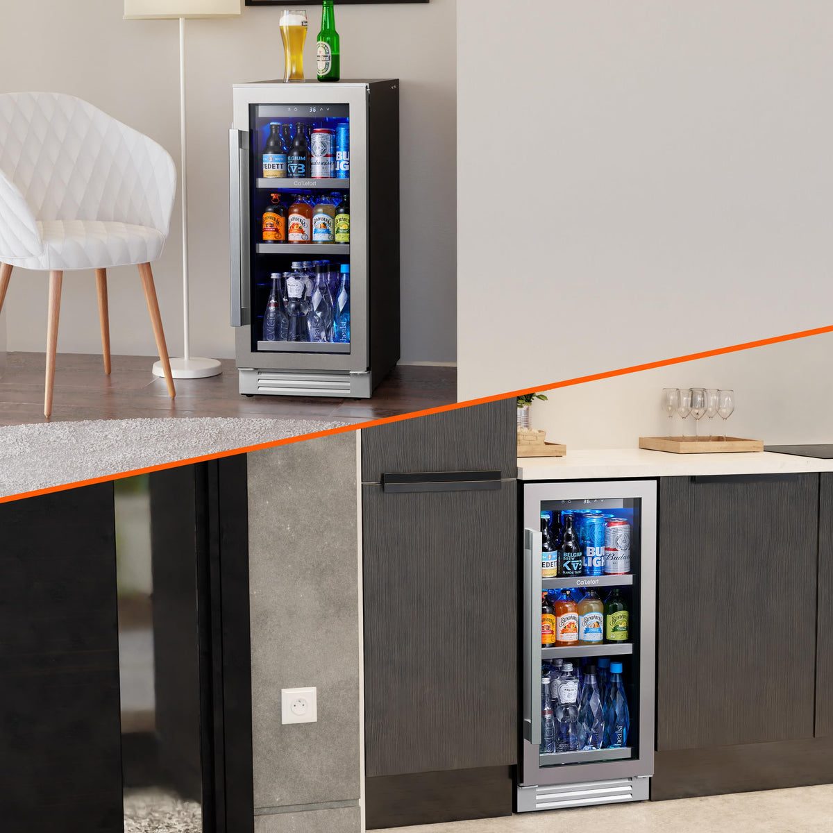 Ca'Lefort 15'' Beverage Refrigerator - 100 Cans Soda Beer Capacity Single Zone with Modern Touch Intelligent Digital 34°-54°F, Built in or Freestanding Wine Cooler for Home and Kitchen