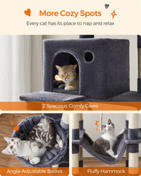 Feandrea Cat Tree, 81.1-Inch Large Cat Tower with 13 Scratching Posts, 2 Perches, 2 Caves, Basket, Hammock, Pompoms, Multi-Level Plush Cat Condo for Indoor Cats, Smoky Gray UPCT190G01