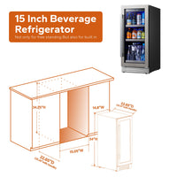 Ca'Lefort 15'' Beverage Refrigerator - 100 Cans Soda Beer Capacity Single Zone with Modern Touch Intelligent Digital 34°-54°F, Built in or Freestanding Wine Cooler for Home and Kitchen