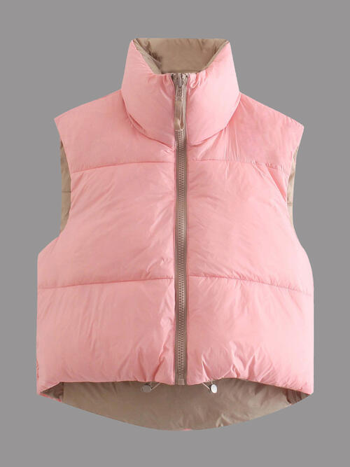 Women's Warm Sleeveless Jacket Zip Up Drawstring Reversible Vest