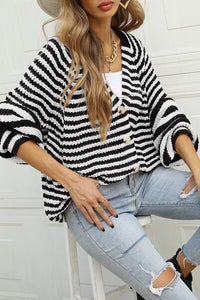 Striped Button Up Long Sleeve Cardigan Women’s Open Sweater