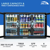 JAECOOL Back Bar Cooler Commercial Counter Height Refrigerator with 3-Doors, 10.9 cu ft Beverage Cooler Undercounter Refrigerator, Commercial Display Fridge, Auto-defrost, Eco-friendly Compressor, ETL