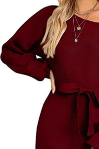 Sweater dress Tie Waist Long Sleeve Mini Dress