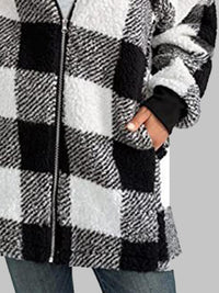 Checkered Plaid Zip-Up Hooded Jacket with Pockets