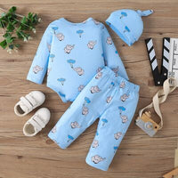 Elephant Print Long Sleeve Bodysuit and Pants Set Babies Fashion Clothing and Gifts