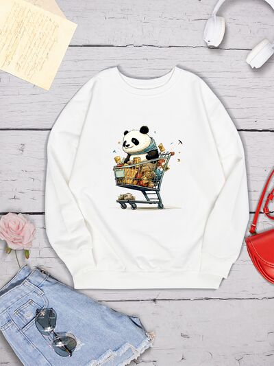 Women's Panda Fashion Sweater Round Neck Dropped Graphic Shoulder Sweatshirt and Gift