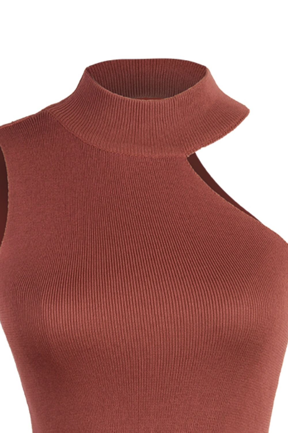 Ladies Sleeveless Mock Neck Shirt Asymmetrical Sleeveless Rib-Knit Turtleneck Tops