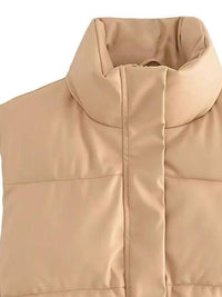 Women's Vest Jacket PU Leather Zip Up Drawstring Fashion Outerwear