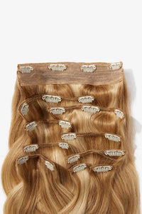 Blonde Clip On Hair Extensions, 16'' 140g #10 Clip-in Hair Extensions Human Virgin Hair