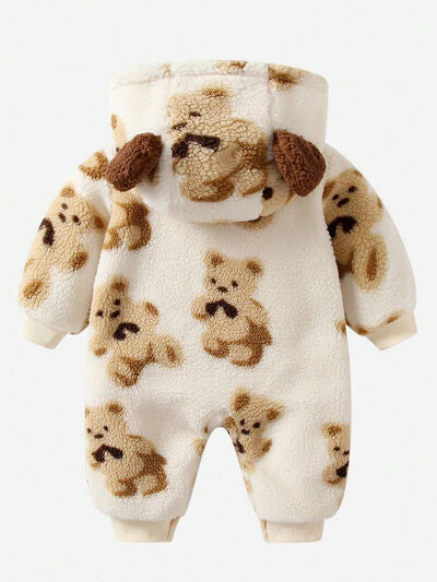 Baby Fuzzy Onesie Bear Zip Up Long Sleeve Hooded Jumpsuit Baby Clothing and gifts