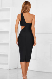 Womens Fashion One-Shoulder Sexy Cutout Bandage Tight Midi Dress