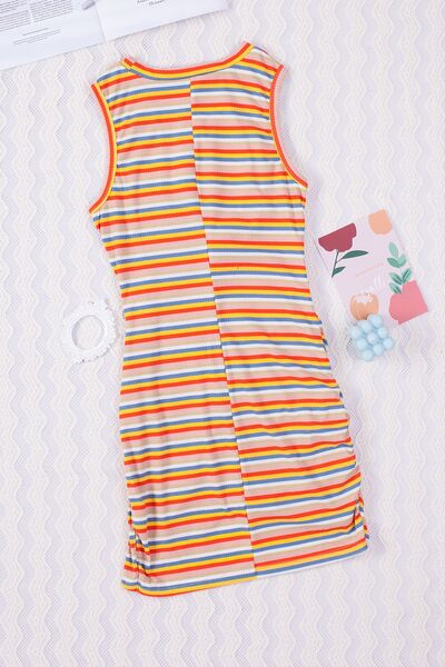 Casual Tank Dress Cutout Striped Round Neck Sleeveless Mini Dress