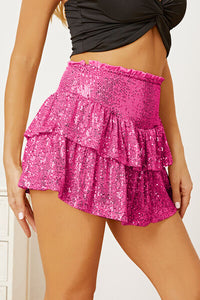 Sequin Layered Mini Skirt, ladies fashion sparkly ruffle short skirt