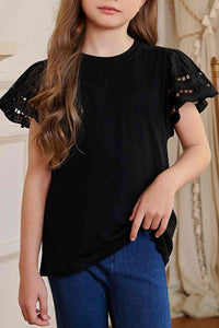 Round Neck Flutter Sleeve T-Shirt Girls Fashion Kids Clothing