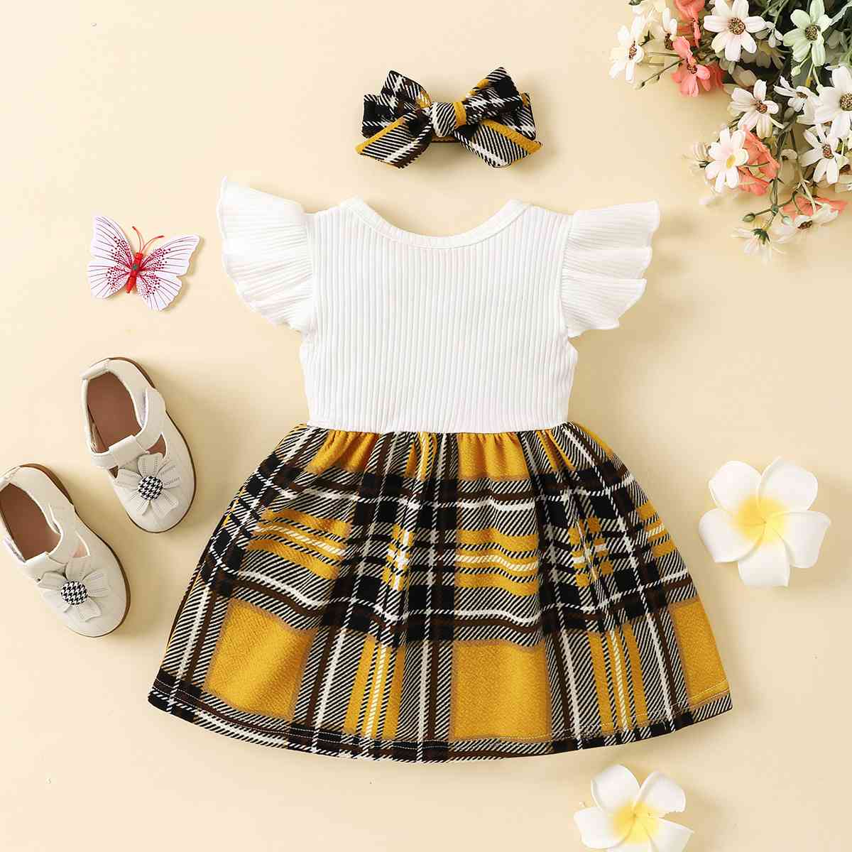 Baby Girl Fashion Plaid Print Bow Detail Dress Baby Fashion Clothing and gifts