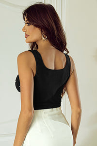 Black Pearl Sleeveless Shirt Detail Square Neck Tank Top