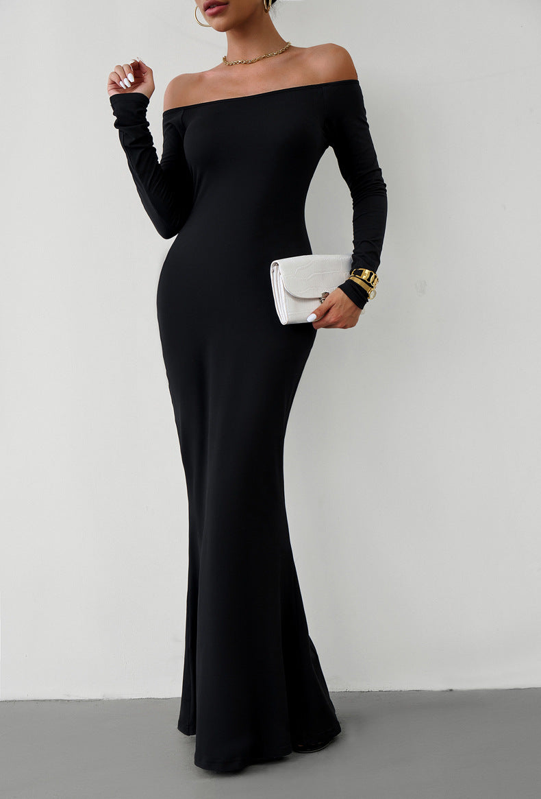 Off-Shoulder Long Sleeve Casual Maxi Dress