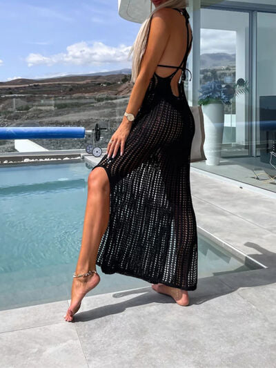 Women’s Cover Up Dress Openwork Slit Cutout Wide Strap Maxi Long Swim Coverups