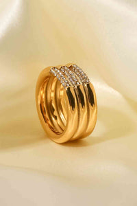 Layered Stacked Ring Triple-Layered Rhinestone 18k Gold Plated Ring