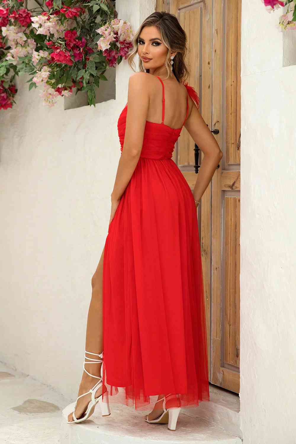 Evening Dress Asymmetrical Ruched Slit Evening Formal Party Dress