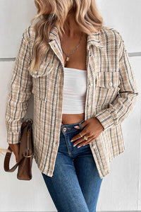 Plaid Pocketed Button Up Collared Neck Shaket Jacket Button Down Shirts