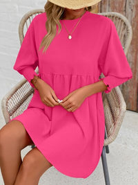 Round Neck Lantern Long Sleeve Casual Mini Dress