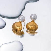 Sea Shell Pearl Earrings 18K Gold-Plated Stainless Steel Fashion Jewelry