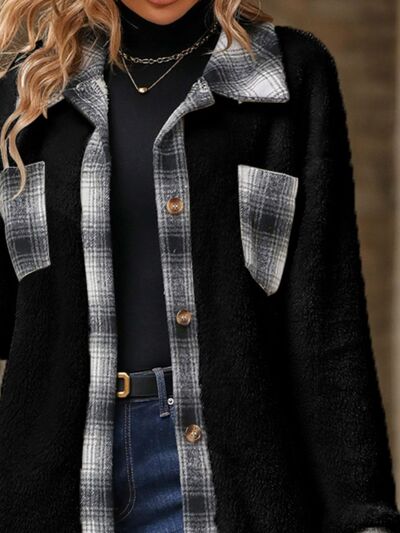 Plaid Contrast Dropped Shoulder Coat Light Fashion Jacket