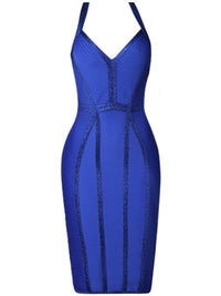 Glitter Seam Detail Halter Neck Slit Dress, Elegant Bodycon Bandage Party Midi Dress