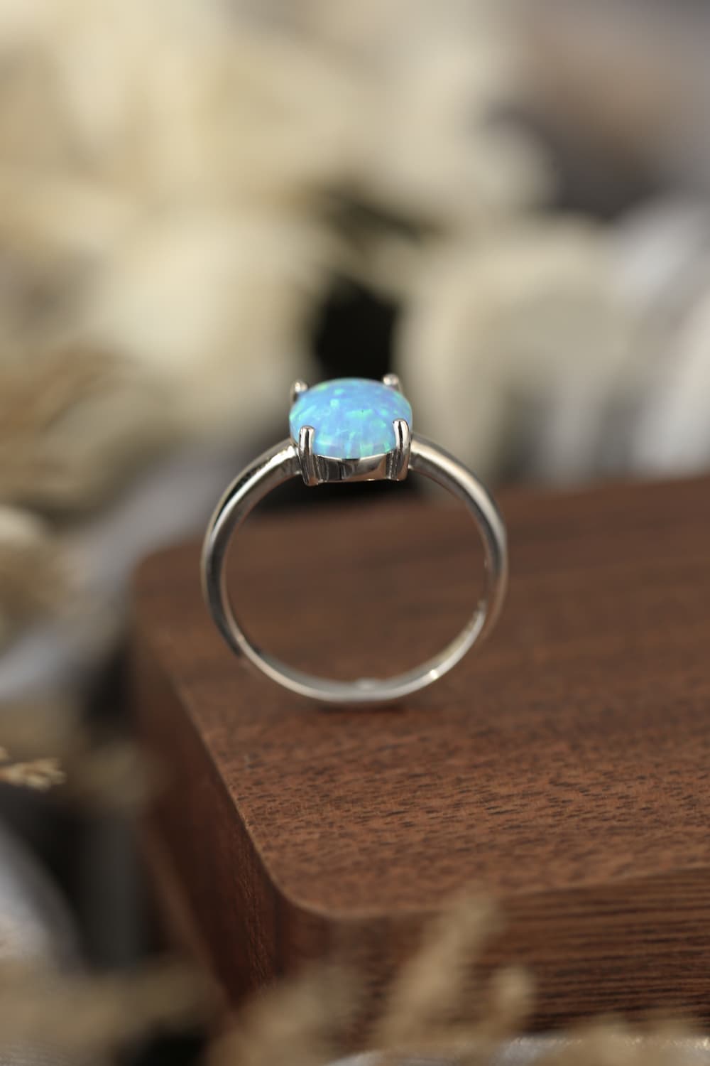 Opal Solitaire Ring, 925 Sterling Silver Oval Opal Dainty Ring