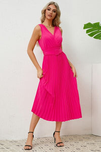 Women's Surplice Sleeveless Midi Pleated Dress